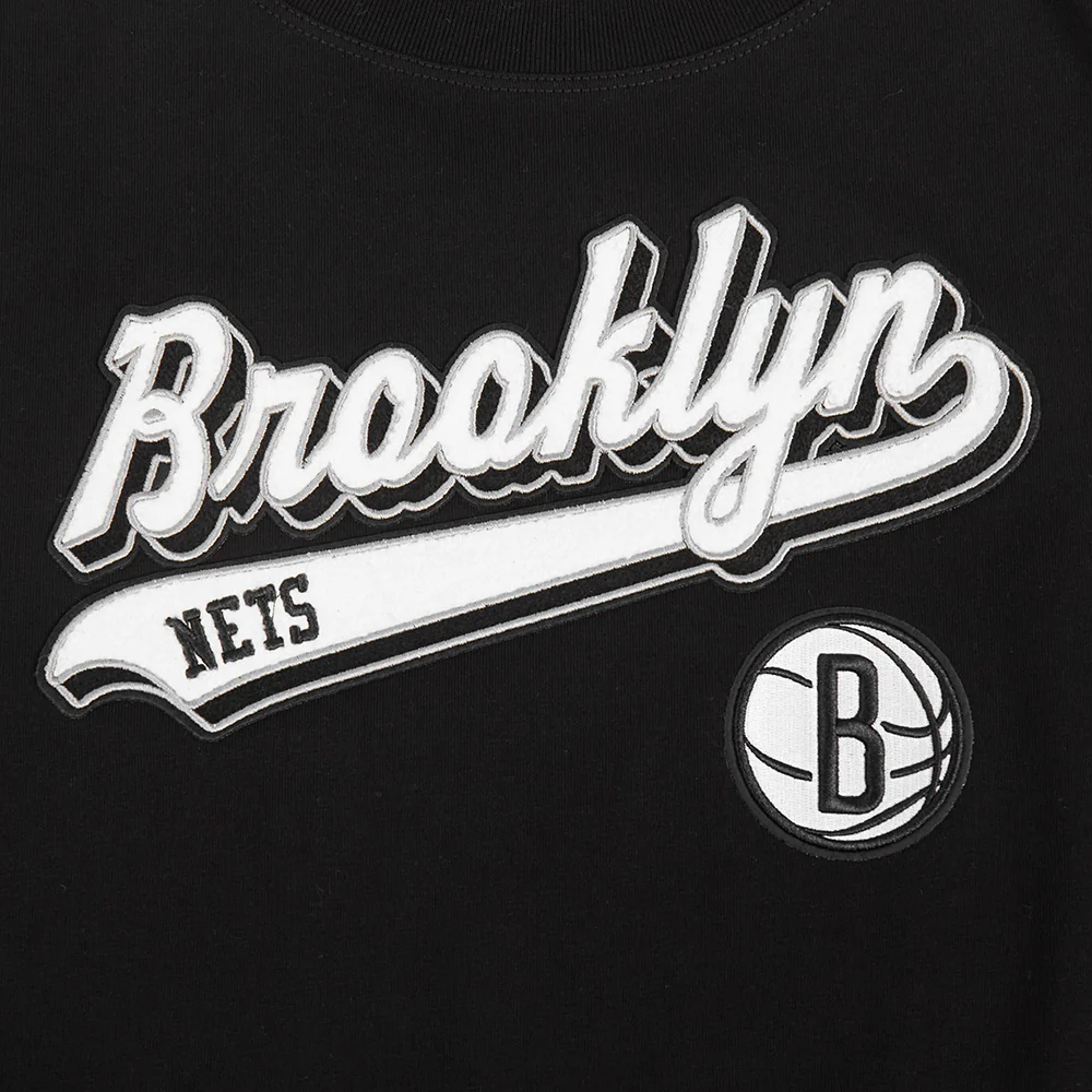 NBA BROOKLYN NETS SCRIPT TAIL WOMEN'S BOYFRIEND TEE (BLACK) - Image 5