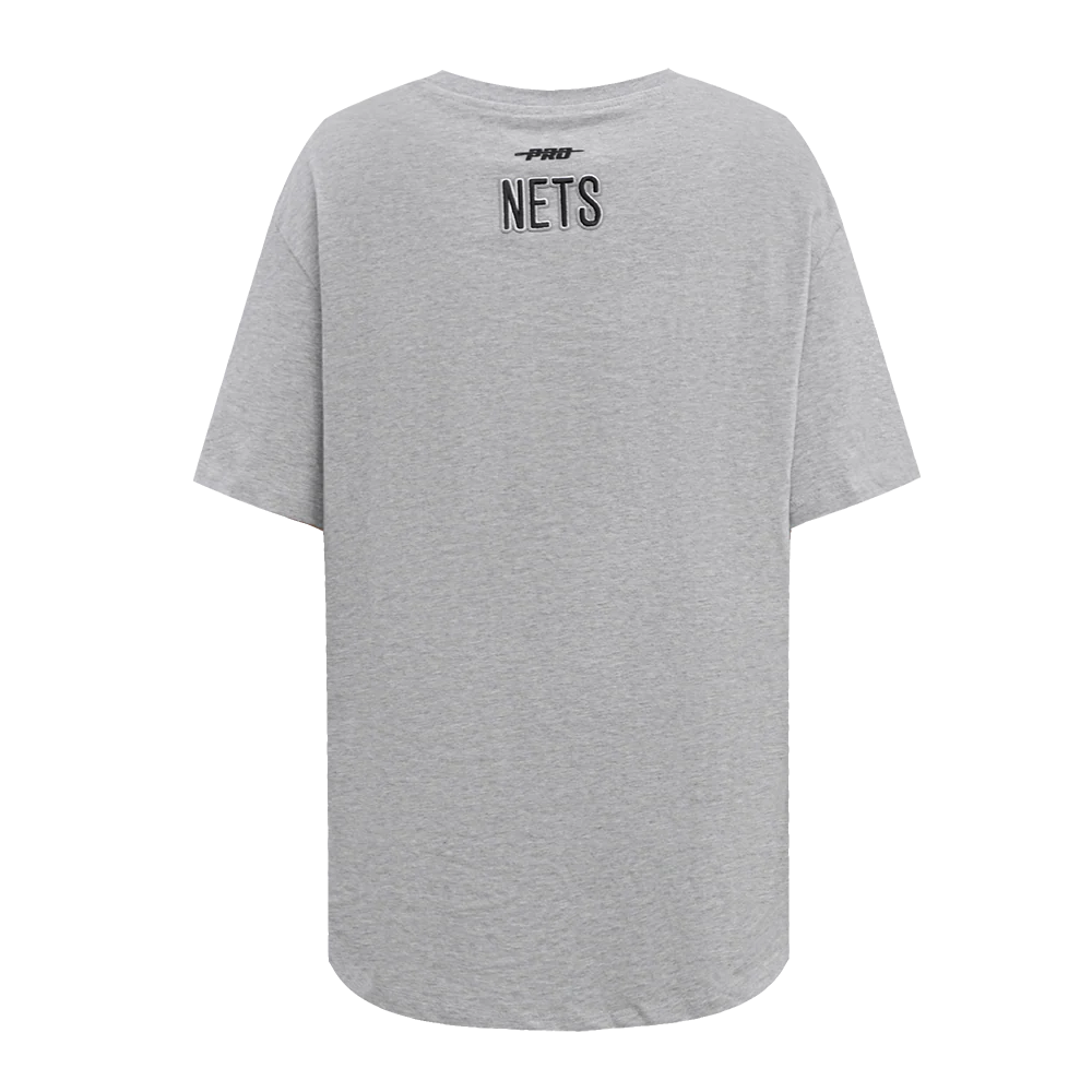 NBA BROOKLYN NETS SCRIPT TAIL WOMEN'S BOYFRIEND TEE (HEATHER GREY) - Image 3