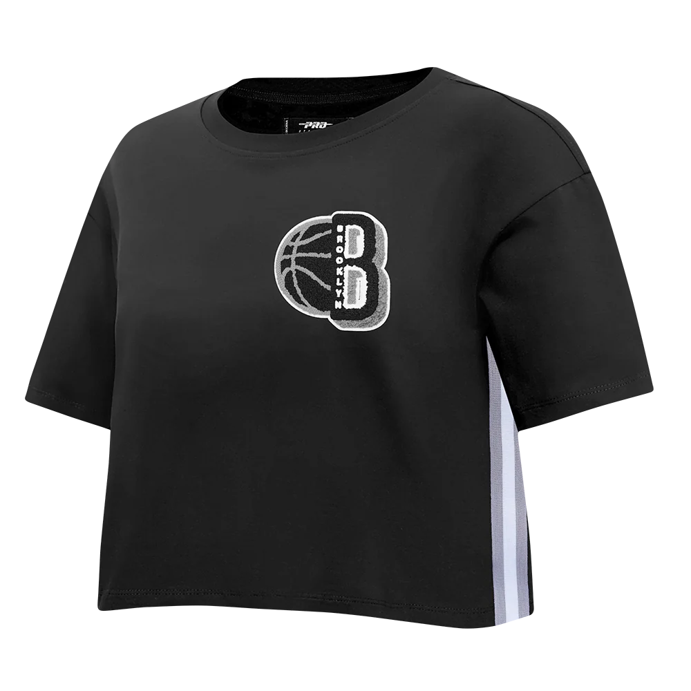 NBA BROOKLYN NETS MASHUP WOMEN'S BOXY TEE (BLACK) - Image 4