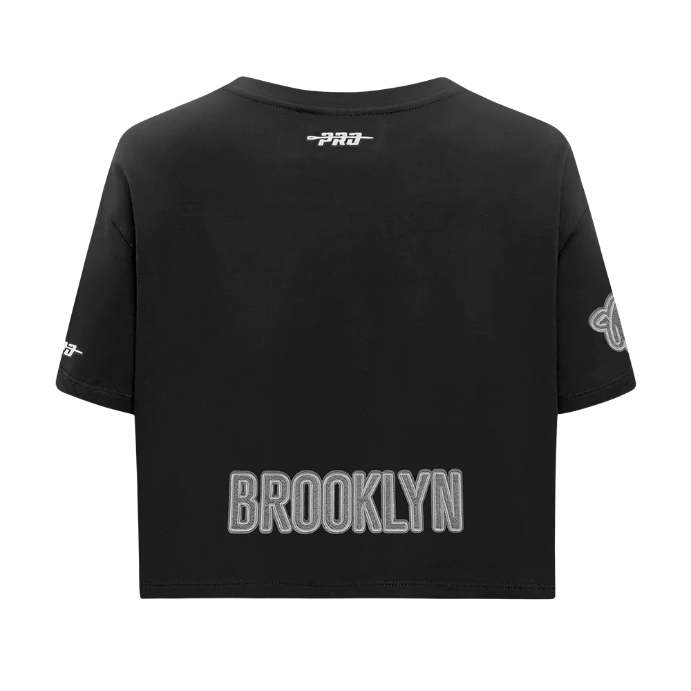 NBA BROOKLYN NETS REVERSE FRENCH TERRY WOMEN'S SINGLE JERSEY BOXY TEE (BLACK) - Image 3