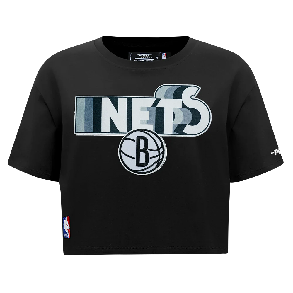 NBA BROOKLYN NETS RETRO ELEVATION WOMEN'S SINGLE JERSEY BOXY TEE (BLACK)