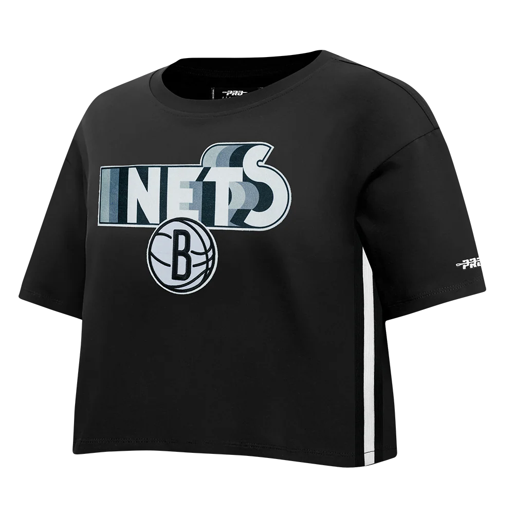 NBA BROOKLYN NETS RETRO ELEVATION WOMEN'S SINGLE JERSEY BOXY TEE (BLACK) - Image 2