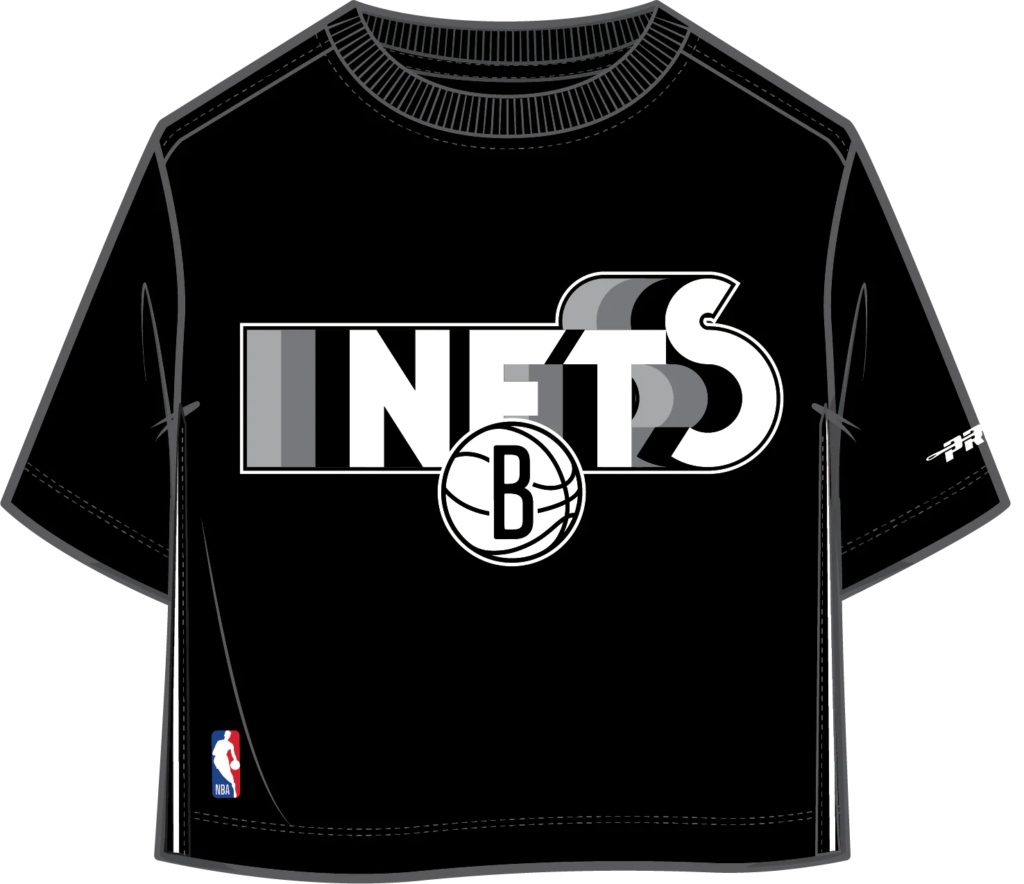 NBA BROOKLYN NETS RETRO ELEVATION WOMEN'S SINGLE JERSEY BOXY TEE (BLACK) - Image 5