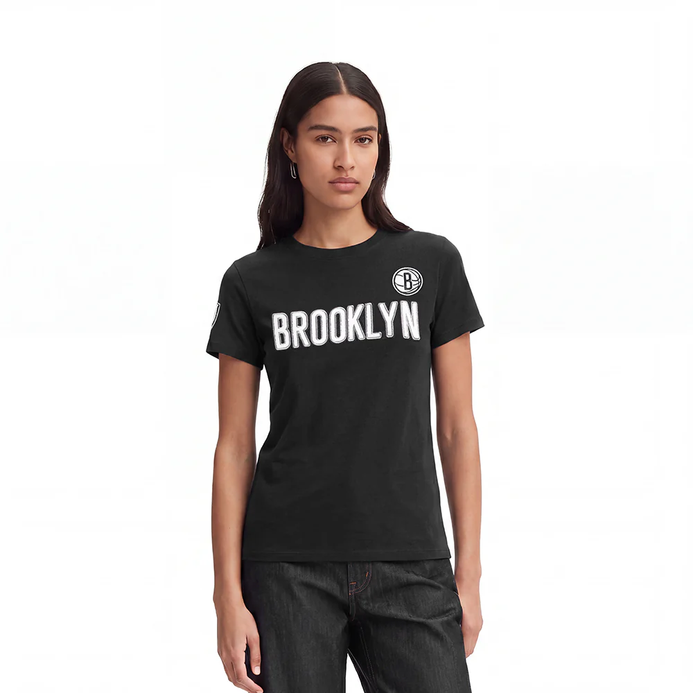 NBA BROOKLYN NETS CLASSIC SHORT SLEEVE WOMEN'S SLIM FIT TEE (BLACK)
