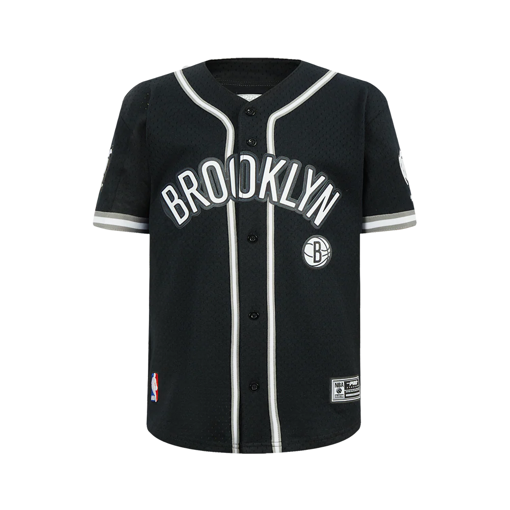 NBA BROOKLYN NETS CLASSIC BIG BOYS MESH BUTTON DOWN SHIRT (BLACK/GRAY)