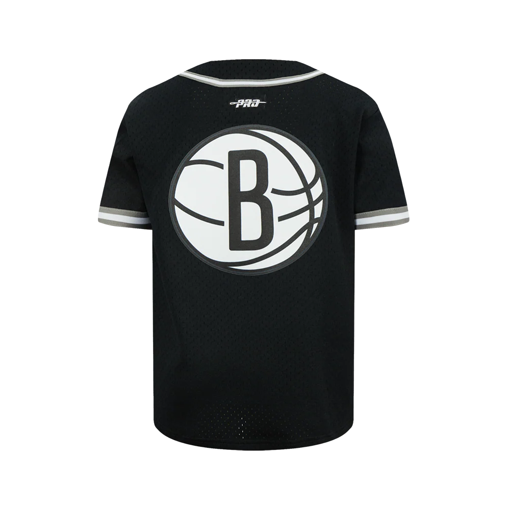 NBA BROOKLYN NETS CLASSIC BIG BOYS MESH BUTTON DOWN SHIRT (BLACK/GRAY) - Image 3