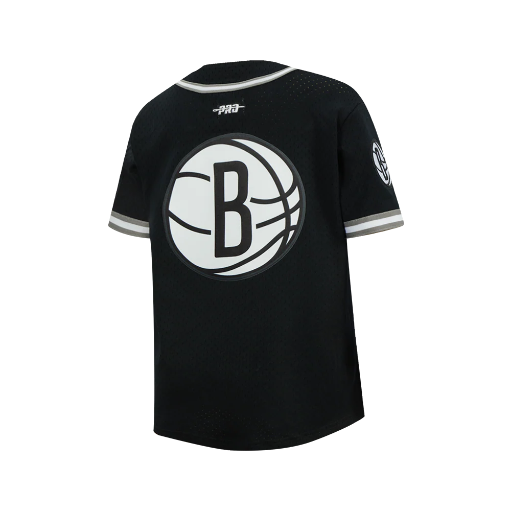 NBA BROOKLYN NETS CLASSIC BIG BOYS MESH BUTTON DOWN SHIRT (BLACK/GRAY) - Image 4