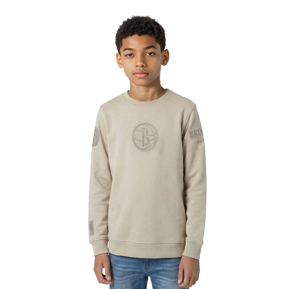 NBA BROOKLYN NETS NEUTRAL BIG BOYS FLEECE CREWNECK (TAUPE)