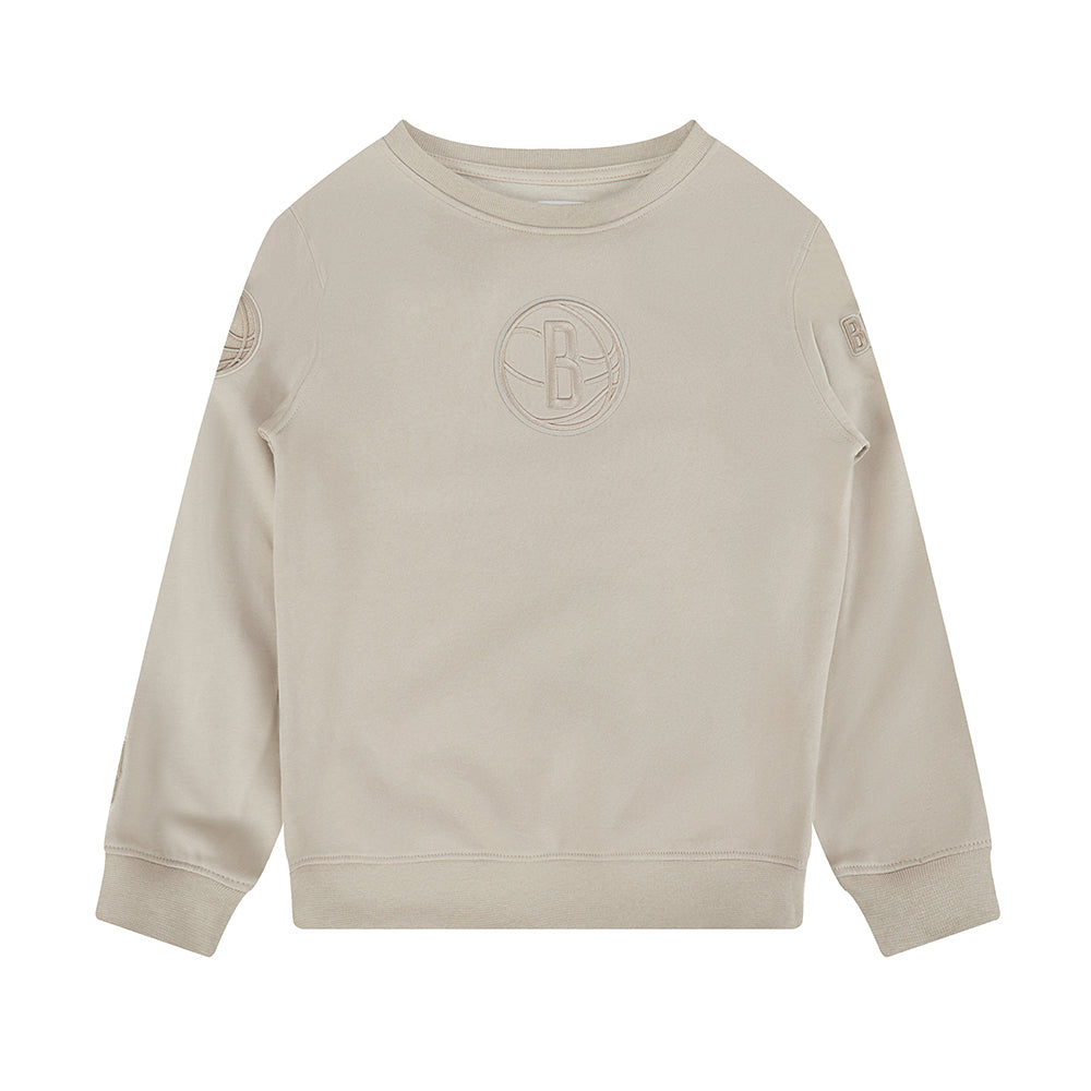 NBA BROOKLYN NETS NEUTRAL BIG BOYS FLEECE CREWNECK (TAUPE) - Image 3
