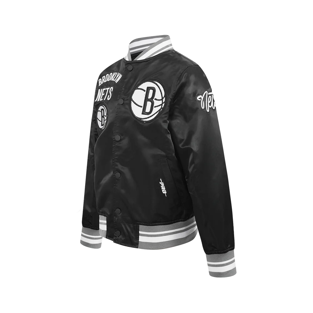 NBA BROOKLYN NETS RETRO CLASSIC BIG BOYS RIB SATIN JACKET (BLACK/GRAY) - Image 2