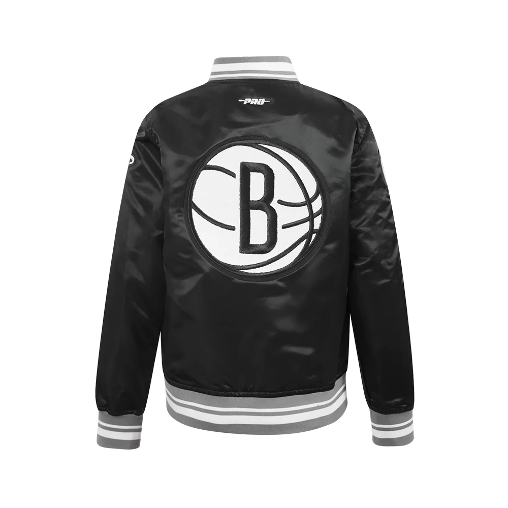 NBA BROOKLYN NETS RETRO CLASSIC BIG BOYS RIB SATIN JACKET (BLACK/GRAY) - Image 3