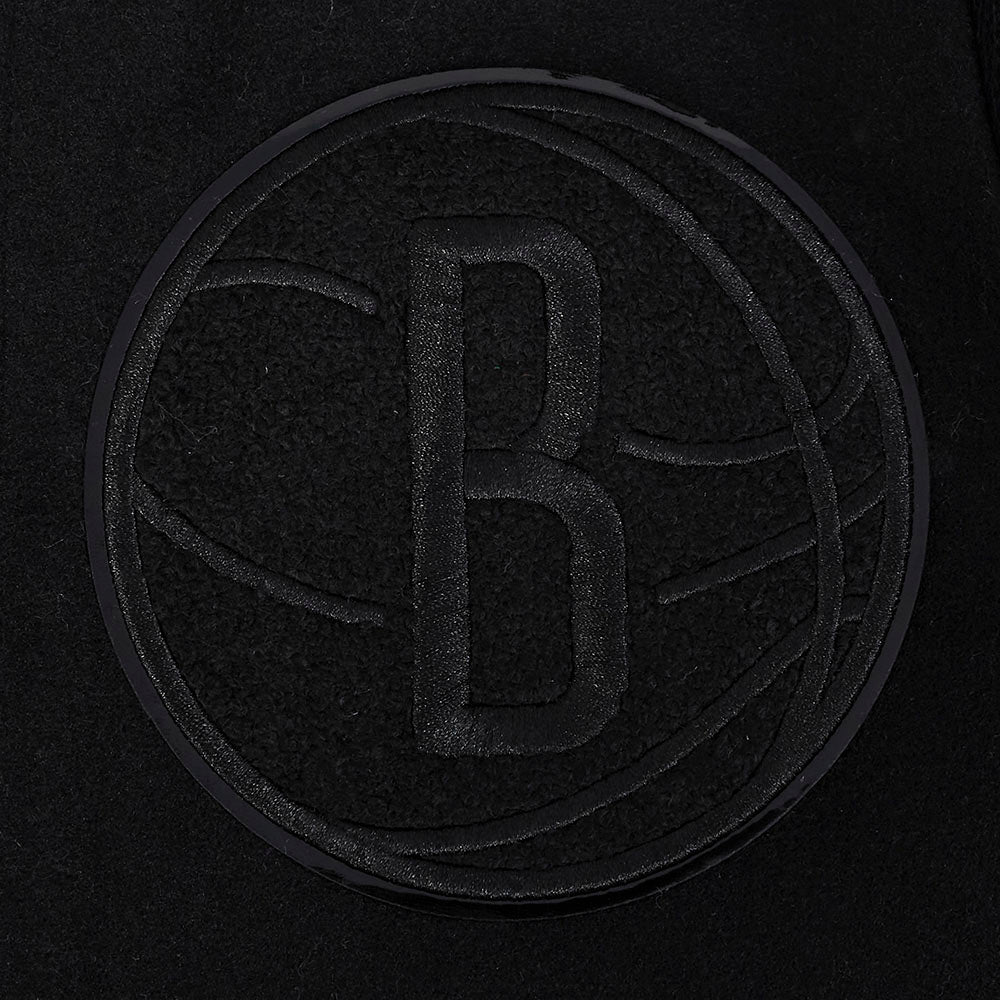 NBA BROOKLYN NETS TRIPLE BLACK BIG BOYS WOOL VARSITY JACKET (JET BLACK) - Image 5