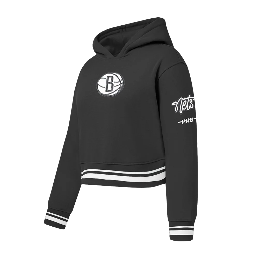 NBA BROOKLYN NETS RETRO CLASSIC BIG GIRLS RIB FLEECE PULLOVER HOODIE (BLACK) - Image 2