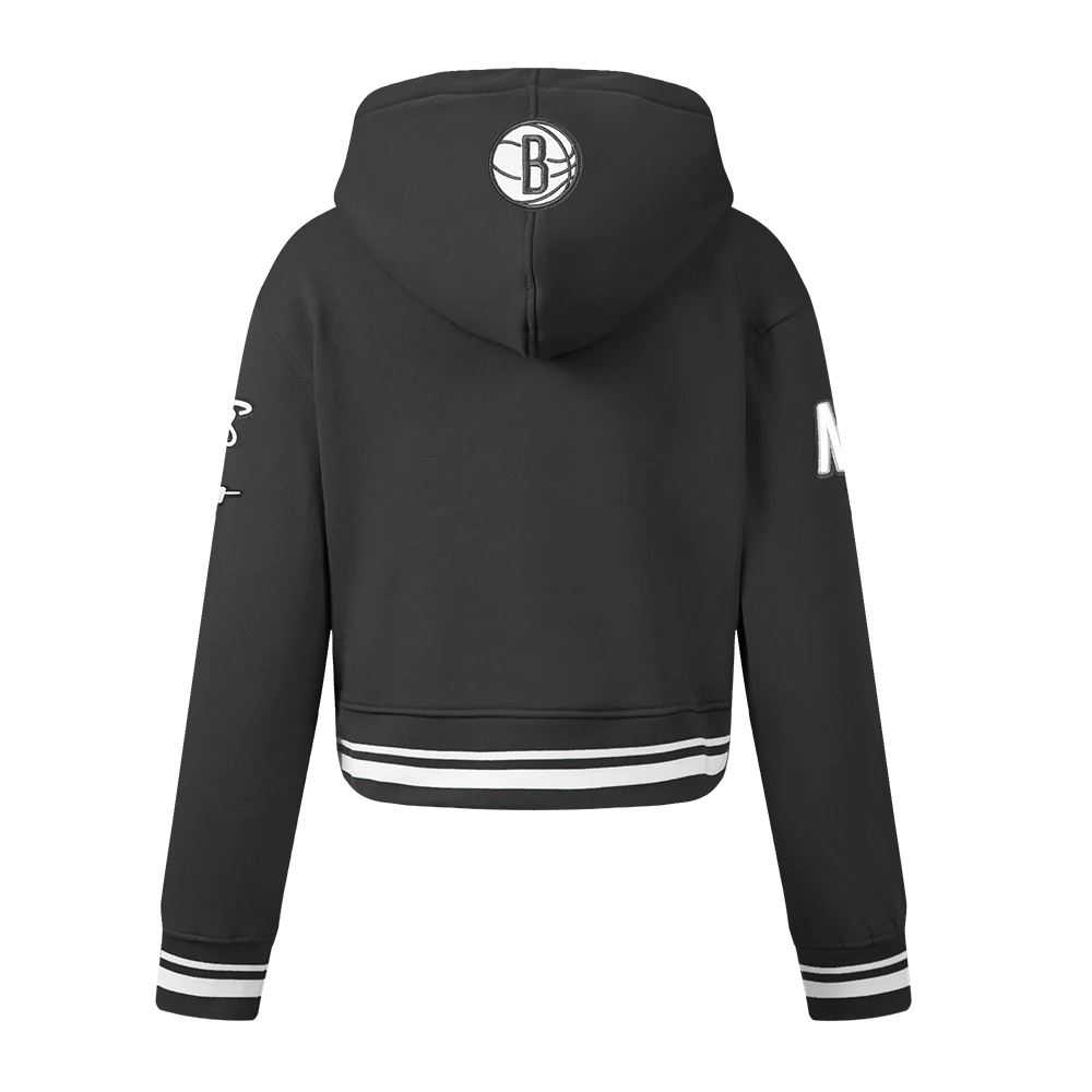 NBA BROOKLYN NETS RETRO CLASSIC BIG GIRLS RIB FLEECE PULLOVER HOODIE (BLACK) - Image 3
