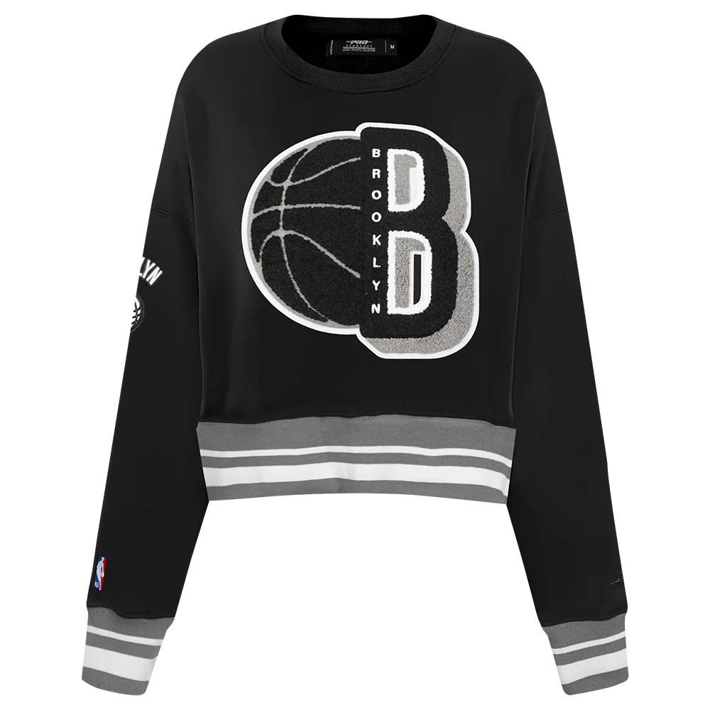 NBA BROOKLYN NETS MASHUP WOMEN'S RIB CREWNECK (BLACK/GRAY)