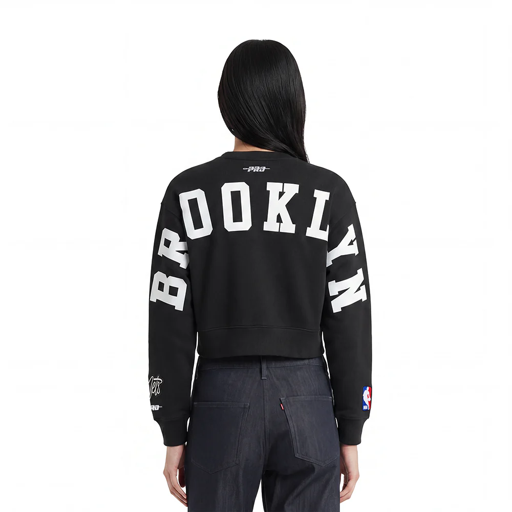 NBA BROOKLYN NETS WINGSPAN WOMEN'S FLEECE CREWNECK (BLACK)
