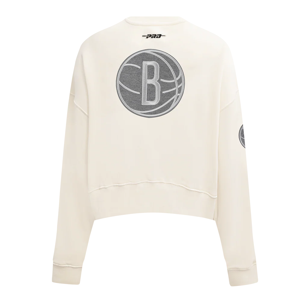 NBA BROOKLYN NETS REVERSE FRENCH TERRY WOMEN'S FLEECE CREWNECK (EGGSHELL) - Image 4