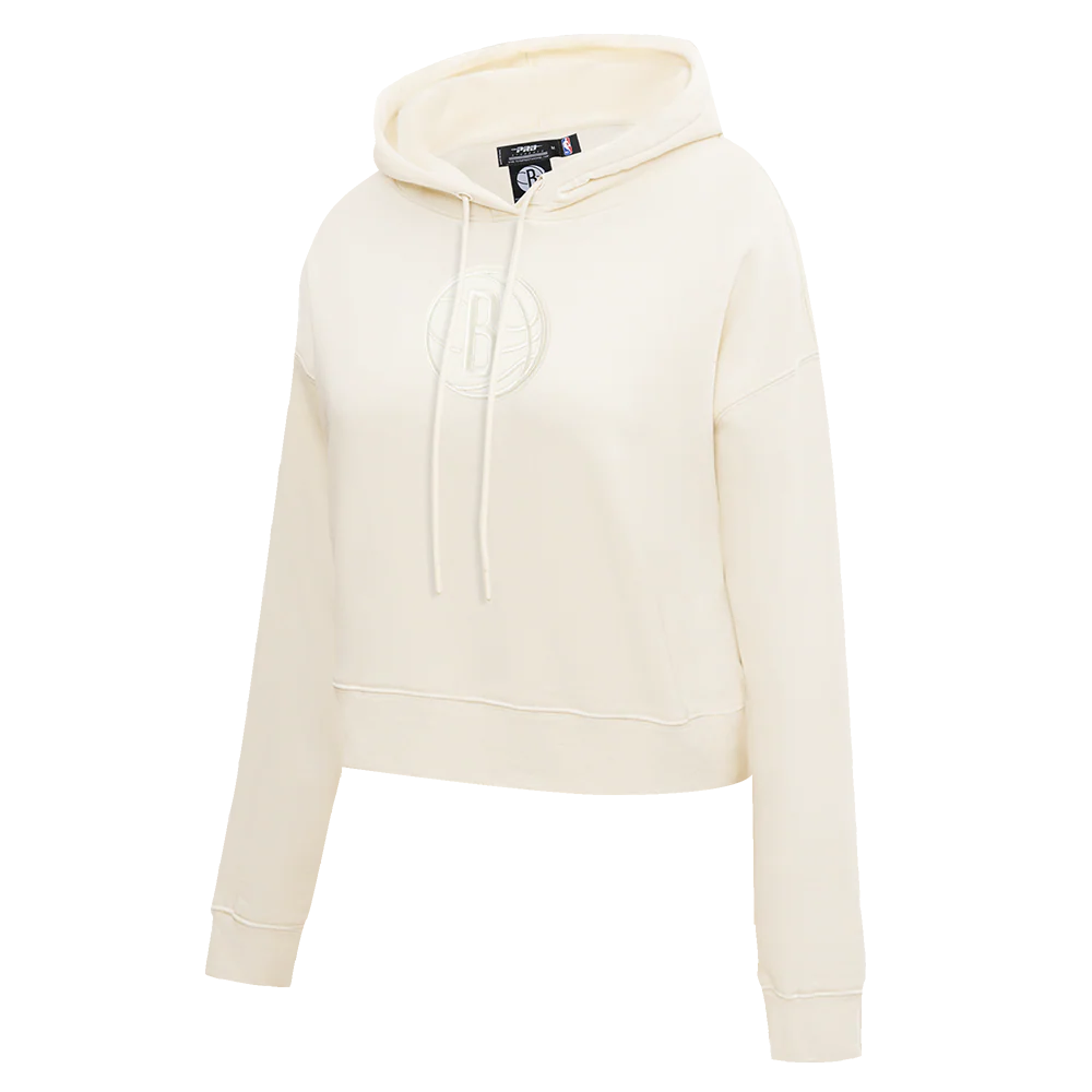 NBA BROOKLYN NETS NEUTRAL WOMEN'S FLC CROPPED PO HOODIE (EGGSHELL) - Image 2