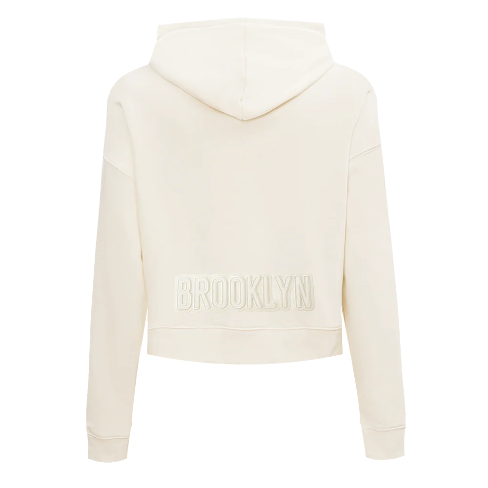 NBA BROOKLYN NETS NEUTRAL WOMEN'S FLC CROPPED PO HOODIE (EGGSHELL) - Image 3