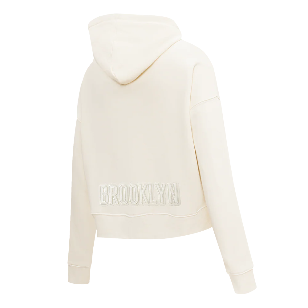 NBA BROOKLYN NETS NEUTRAL WOMEN'S FLC CROPPED PO HOODIE (EGGSHELL) - Image 4