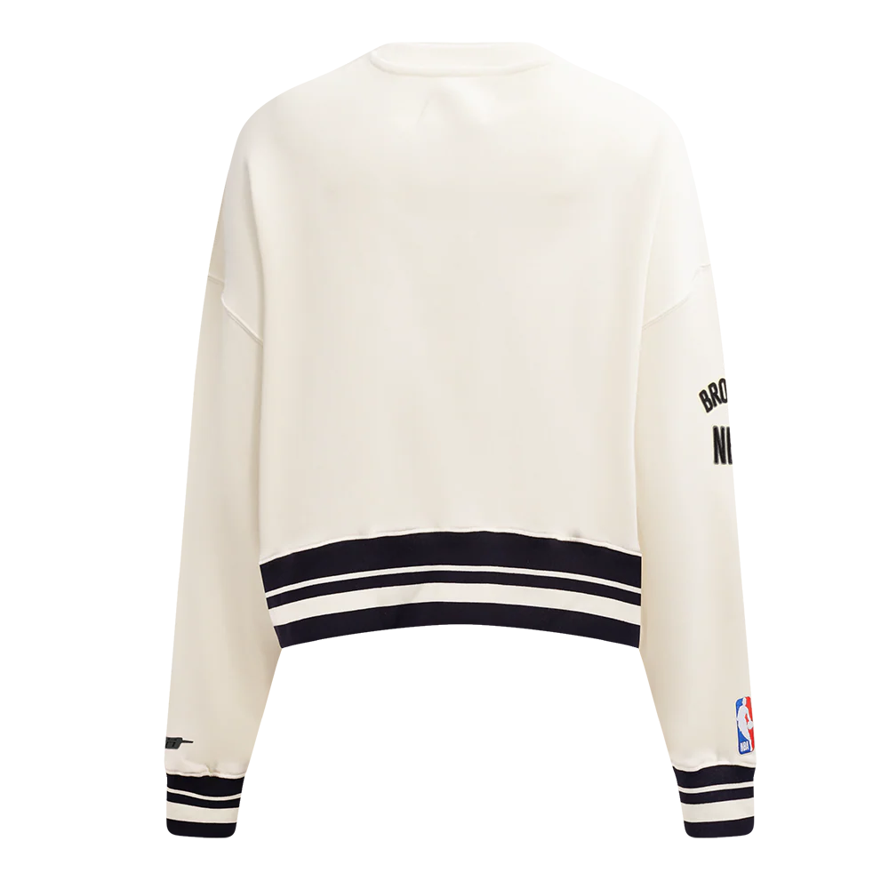 NBA BROOKLYN NETS RETRO CLASSICS WOMEN'S FLC CREWNECK (EGGSHELL/ BLACK) - Image 5