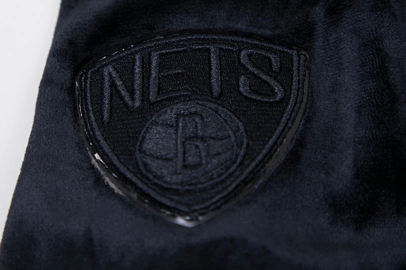 NBA BROOKLYN NETS TRIPLE BLACK WOMEN'S VELOUR FULL ZIP PULLOVER HOODIE (TRIPLE BLACK) - Image 6