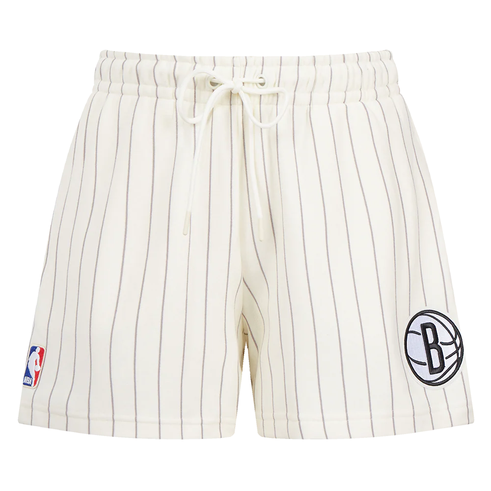 NBA BROOKLYN NETS PINSTRIPE RETRO CLASSIC WOMEN'S FLC SHORT (EGGSHELL/ GREY) - Image 2