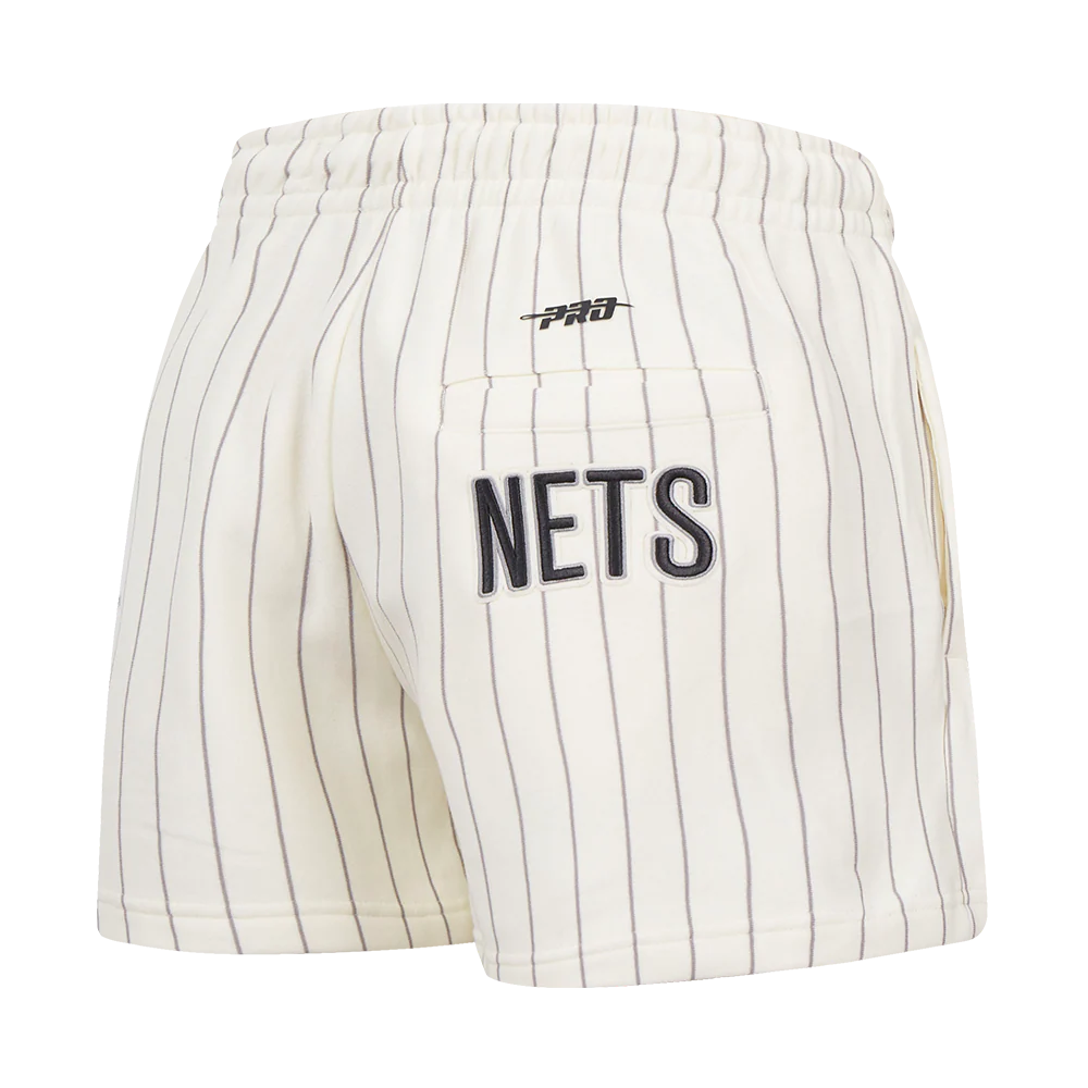 NBA BROOKLYN NETS PINSTRIPE RETRO CLASSIC WOMEN'S FLC SHORT (EGGSHELL/ GREY) - Image 3