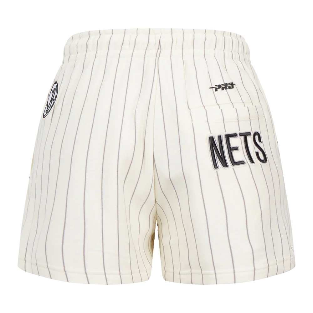 NBA BROOKLYN NETS PINSTRIPE RETRO CLASSIC WOMEN'S FLC SHORT (EGGSHELL/ GREY) - Image 4