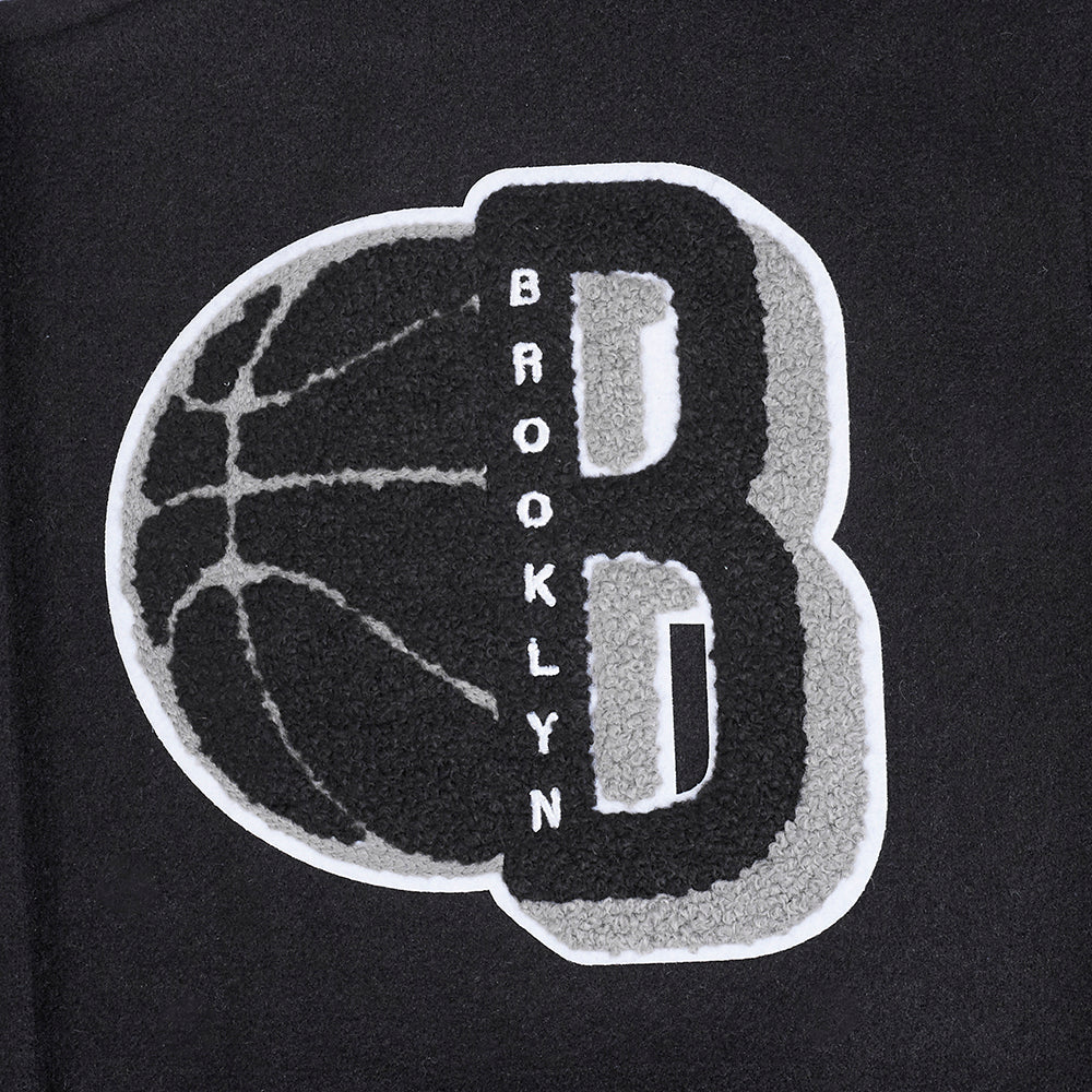 NBA BROOKLYN NETS MASHUP WOMEN'S RIB WOOL VARSITY JACKET (BLACK/GRAY) - Image 5