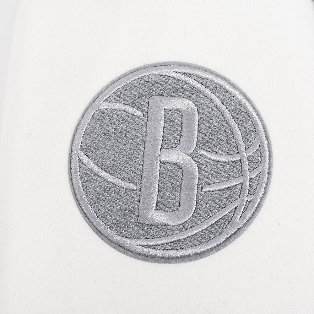 NBA BROOKLYN NETS REVERSE FRENCH TERRY WOMEN'S WOOL VARSITY JACKET (BLACK/GRAY/EGGSHELL) - Image 8