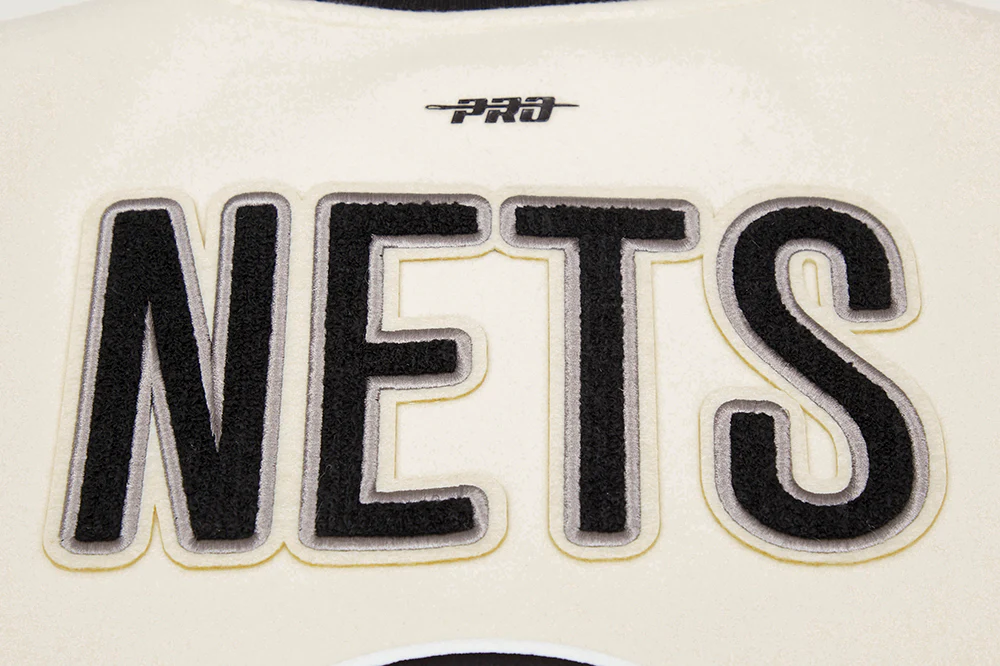 NBA BROOKLYN NETS RETRO CLASSIC WOMEN'S RIB WOOL VARSITY JACKET (EGGSHELL/ BLACK) - Image 10