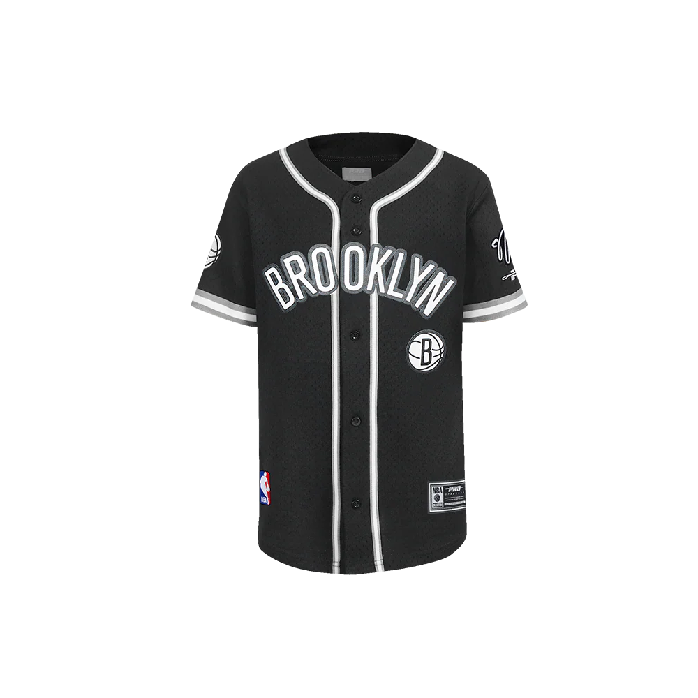 NBA BROOKLYN NETS CLASSIC LITTLE BOYS MESH BUTTON DOWN SHIRT (BLACK/GRAY)