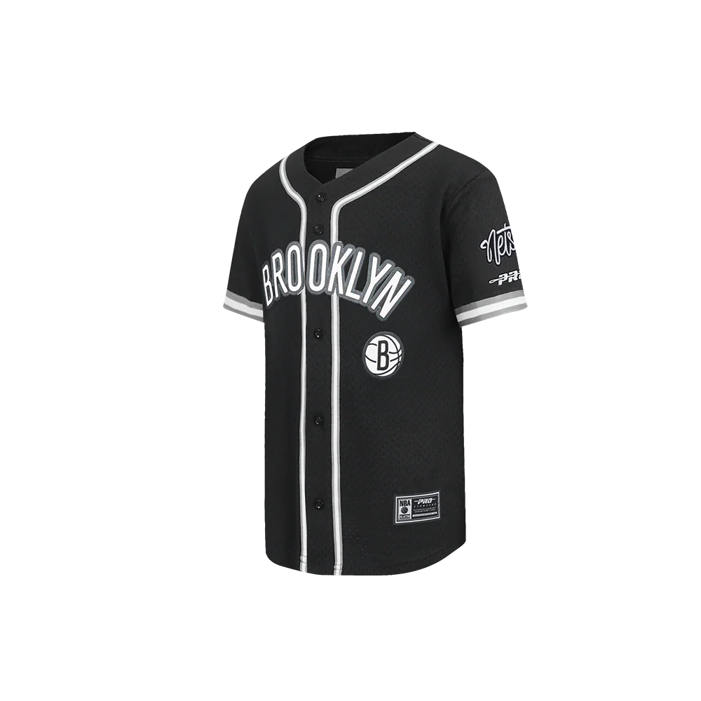 NBA BROOKLYN NETS CLASSIC LITTLE BOYS MESH BUTTON DOWN SHIRT (BLACK/GRAY) - Image 2