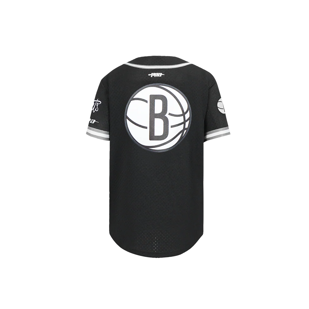 NBA BROOKLYN NETS CLASSIC LITTLE BOYS MESH BUTTON DOWN SHIRT (BLACK/GRAY) - Image 3