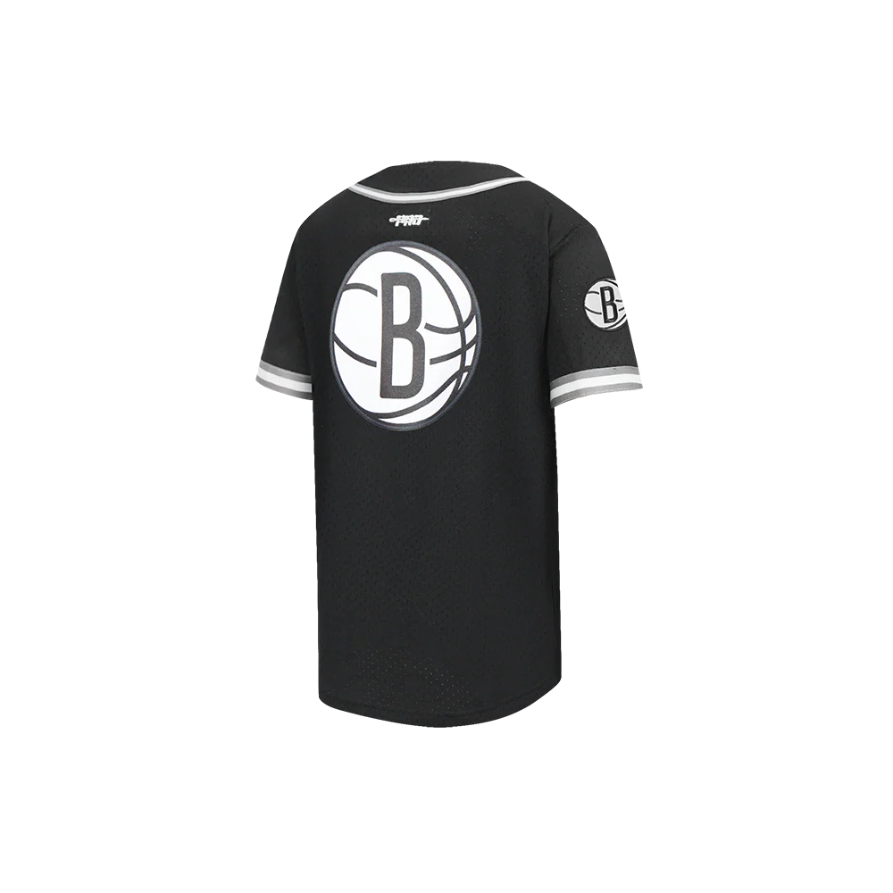 NBA BROOKLYN NETS CLASSIC LITTLE BOYS MESH BUTTON DOWN SHIRT (BLACK/GRAY) - Image 4