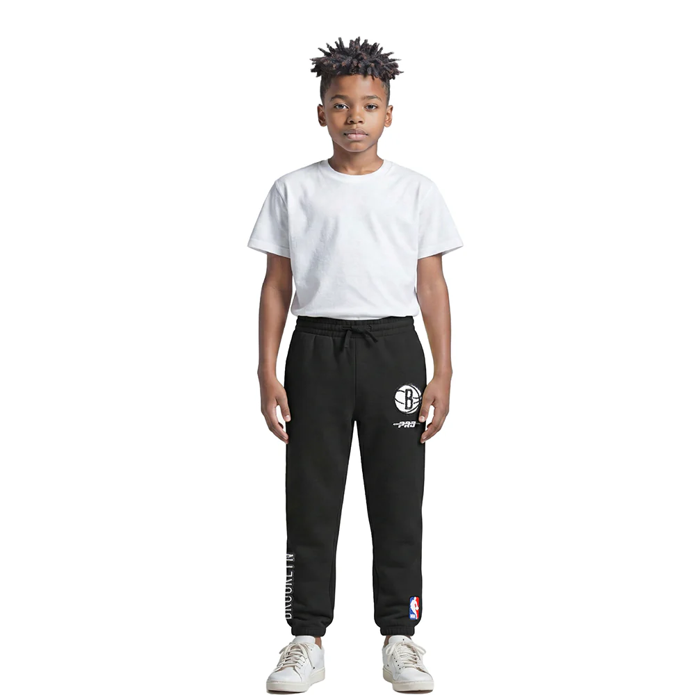 NBA BROOKLYN NETS CLASSIC LITTLE BOYS FLEECE SWEATPANT (BLACK) - Image 3