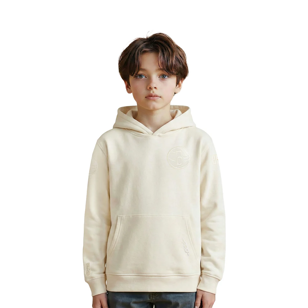 NBA BROOKLYN NETS NEUTRAL LITTLE BOYS FLEECE PULLOVER HOODIE (EGGSHELL)
