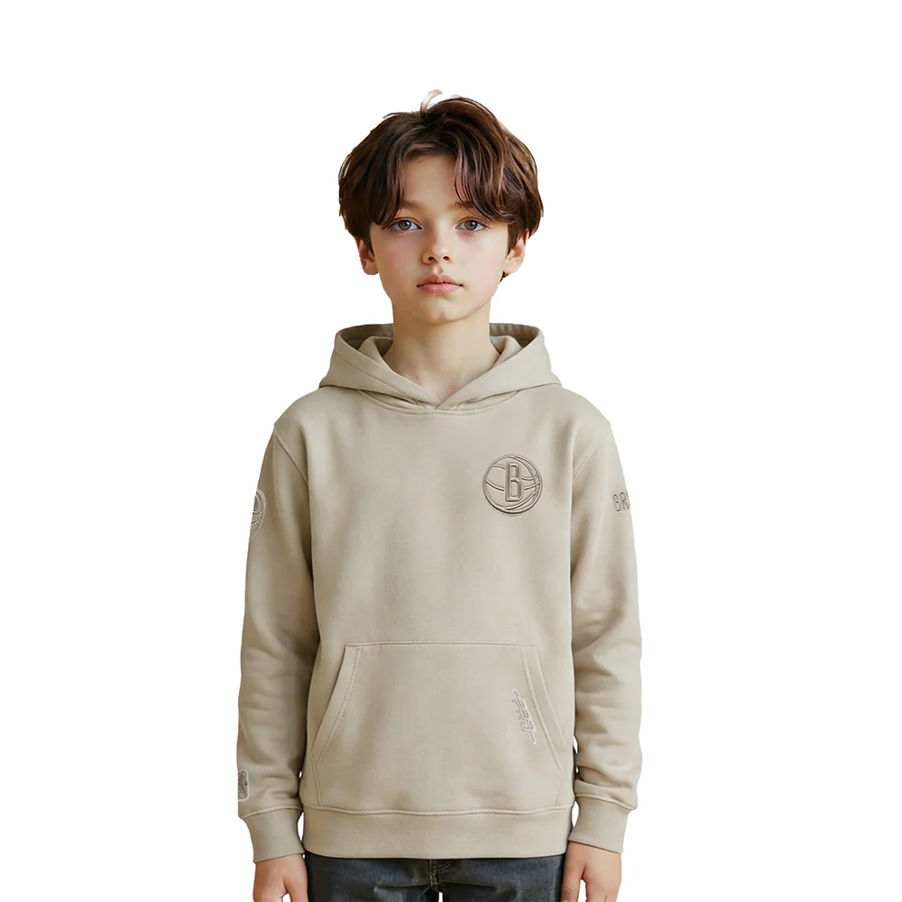 NBA BROOKLYN NETS NEUTRAL LITTLE BOYS FLEECE PULLOVER HOODIE (TAUPE)