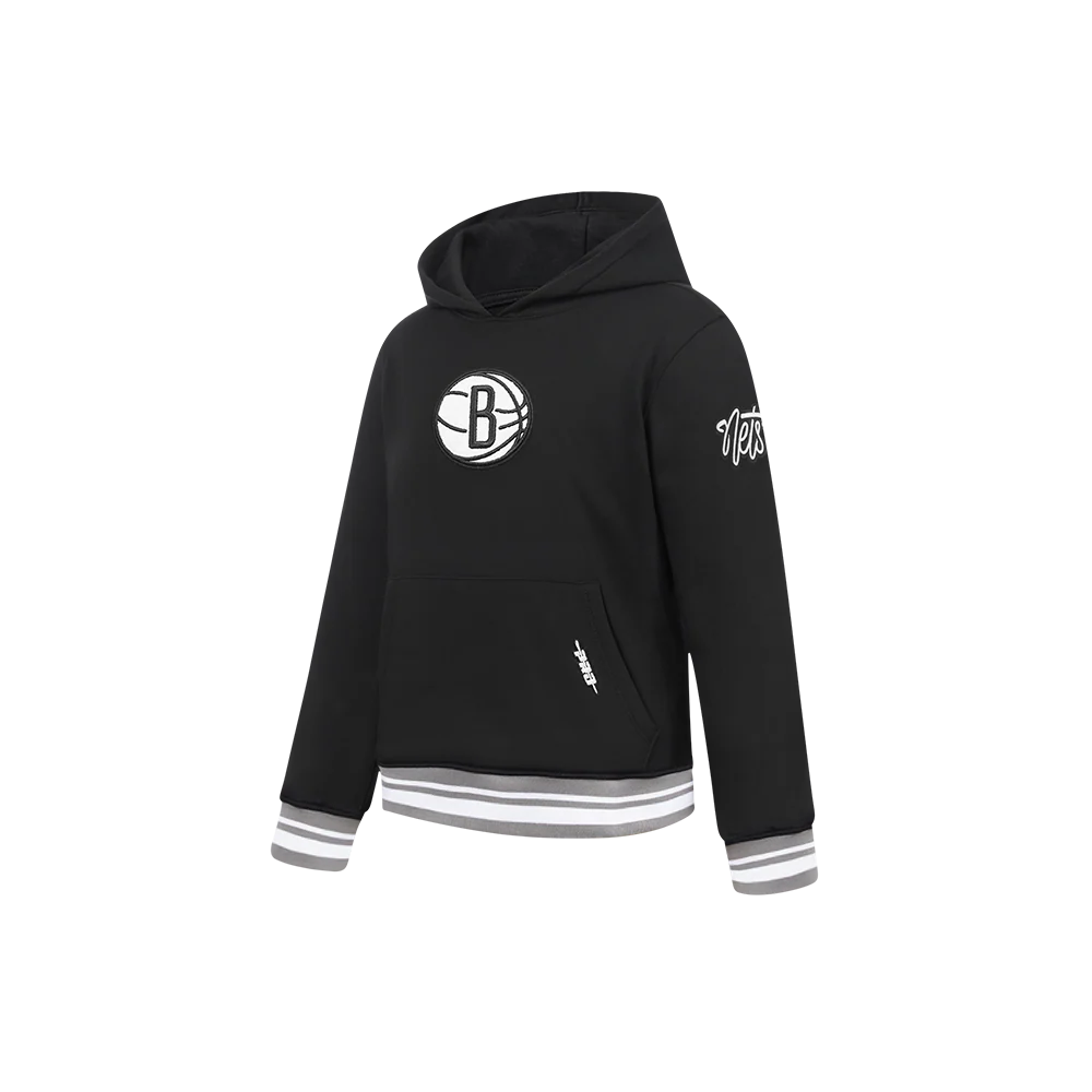 NBA BROOKLYN NETS RETRO CLASSIC LITTLE BOYS RIB FLEECE PULLOVER HOODIE (BLACK/GRAY) - Image 2