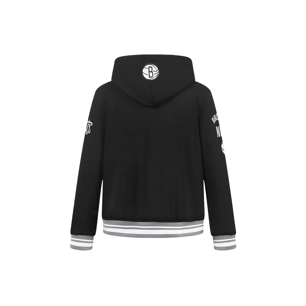 NBA BROOKLYN NETS RETRO CLASSIC LITTLE BOYS RIB FLEECE PULLOVER HOODIE (BLACK/GRAY) - Image 3