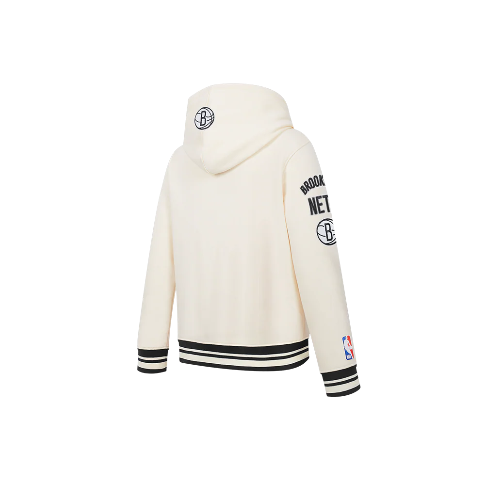 NBA BROOKLYN NETS RETRO CLASSIC LITTLE BOYS RIB FLEECE PULLOVER HOODIE (EGGSHELL/ BLACK) - Image 4