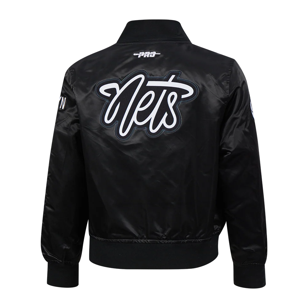 NBA BROOKLYN NETS CLASSIC LITTLE BOYS SATIN JACKET (BLACK) - Image 3