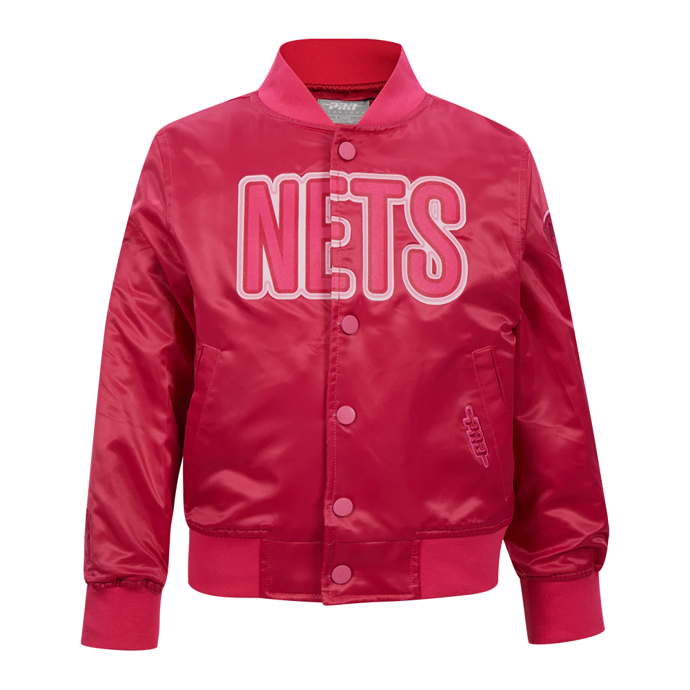 NBA BROOKLYN NETS TRIPLE PINK LITTLE GIRLS SATIN JACKET (BEETROOT PURPLE)