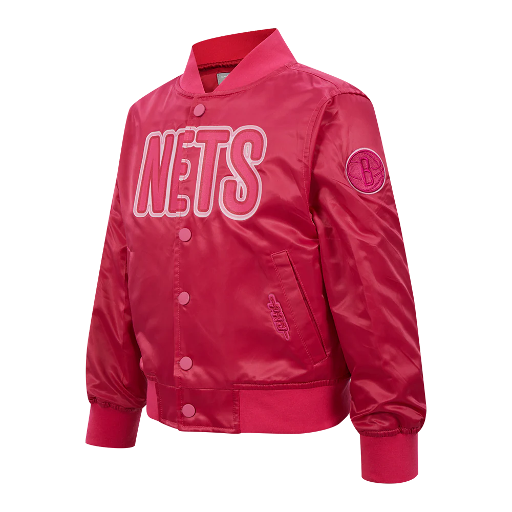 NBA BROOKLYN NETS TRIPLE PINK LITTLE GIRLS SATIN JACKET (BEETROOT PURPLE) - Image 2