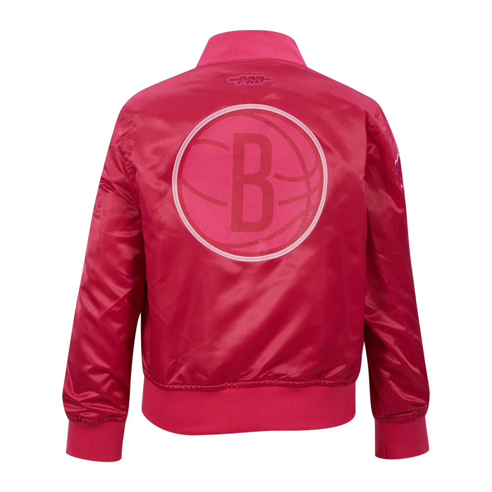 NBA BROOKLYN NETS TRIPLE PINK LITTLE GIRLS SATIN JACKET (BEETROOT PURPLE) - Image 3