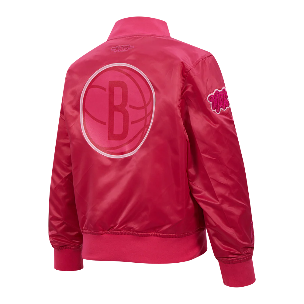 NBA BROOKLYN NETS TRIPLE PINK LITTLE GIRLS SATIN JACKET (BEETROOT PURPLE) - Image 4