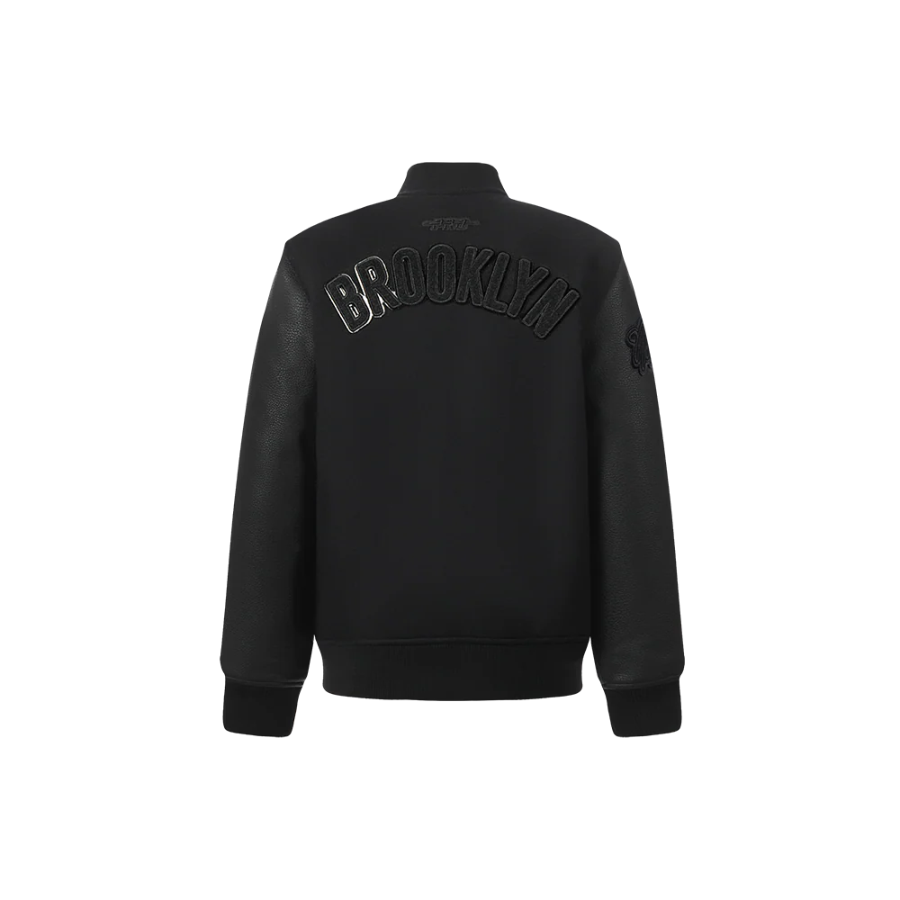 NBA BROOKLYN NETS TRIPLE BLACK LITTLE BOYS WOOL VARSITY JACKET (JET BLACK) - Image 3