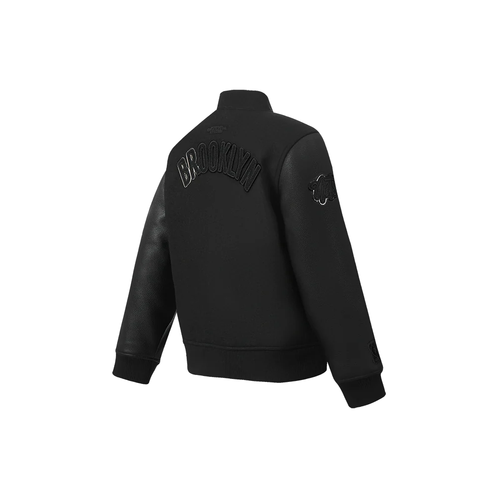 NBA BROOKLYN NETS TRIPLE BLACK LITTLE BOYS WOOL VARSITY JACKET (JET BLACK) - Image 4