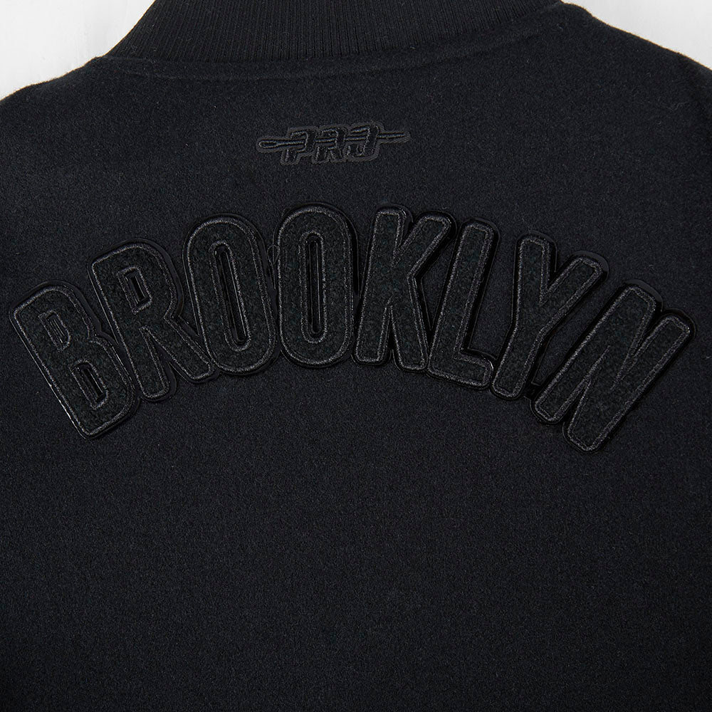 NBA BROOKLYN NETS TRIPLE BLACK LITTLE BOYS WOOL VARSITY JACKET (JET BLACK) - Image 8
